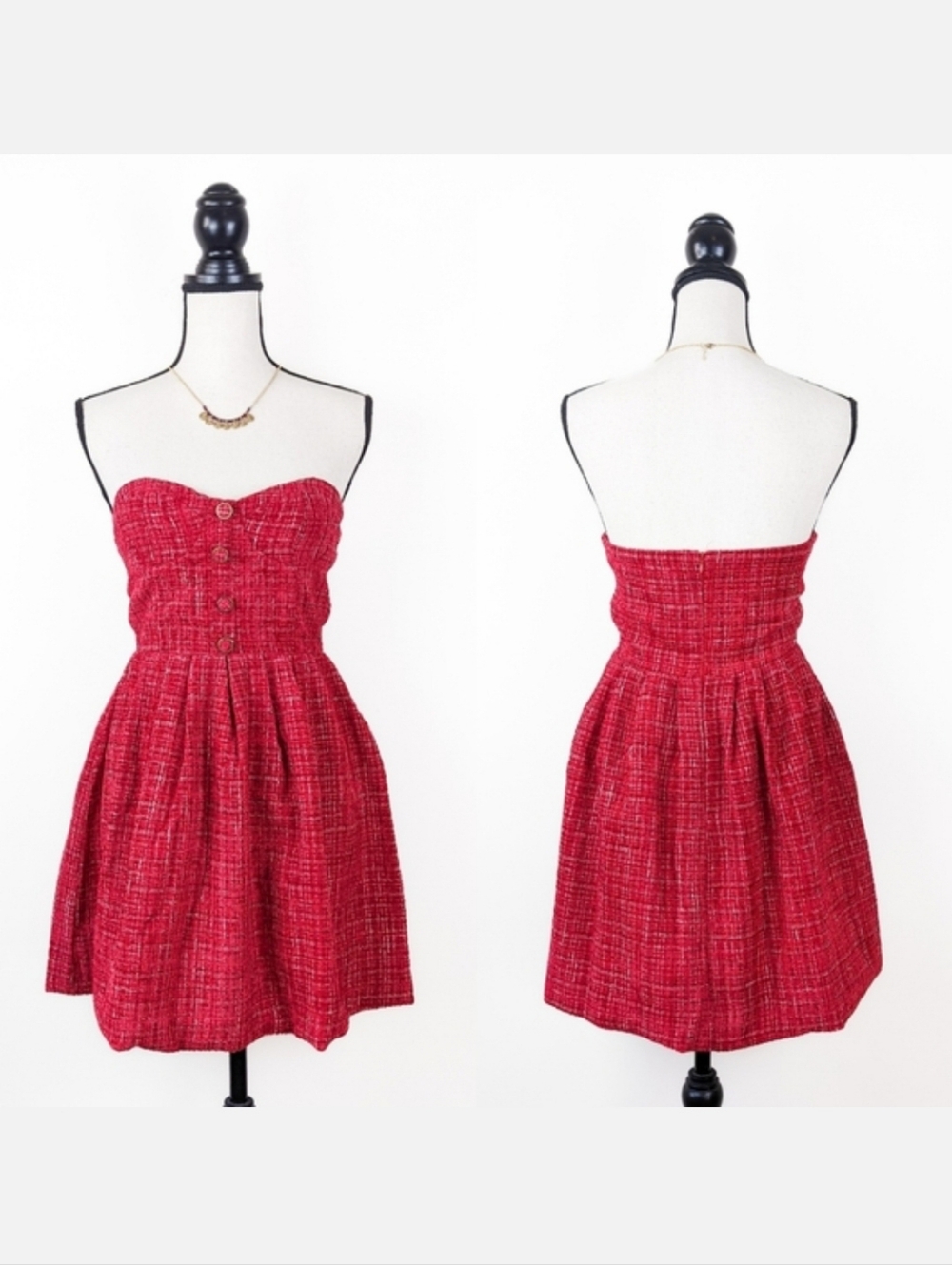NWT Storia Red Tweed Sweetheart Mini Dress, Size Medium